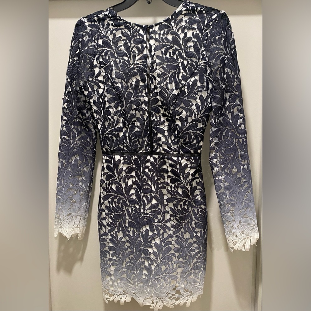 "Lilac Shade" Navy Blue Ombre Crochet Lace Overlay Backless Bodycon Fitted Dress